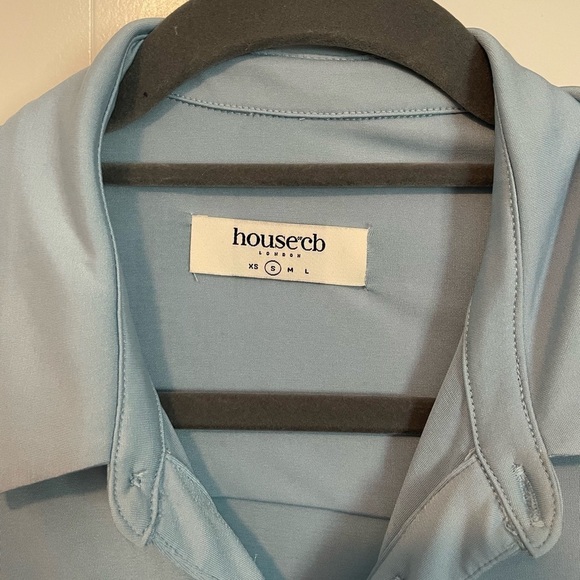 House of CB London Deana Powder Blue Jersey Asymmetric Mini Shirt Dress small - Picture 3 of 7